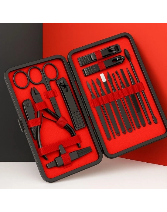 ®  24 Parça Kendiliğinden Deri Çantalı Seyahat Tipi Manikür Pedikür Seti