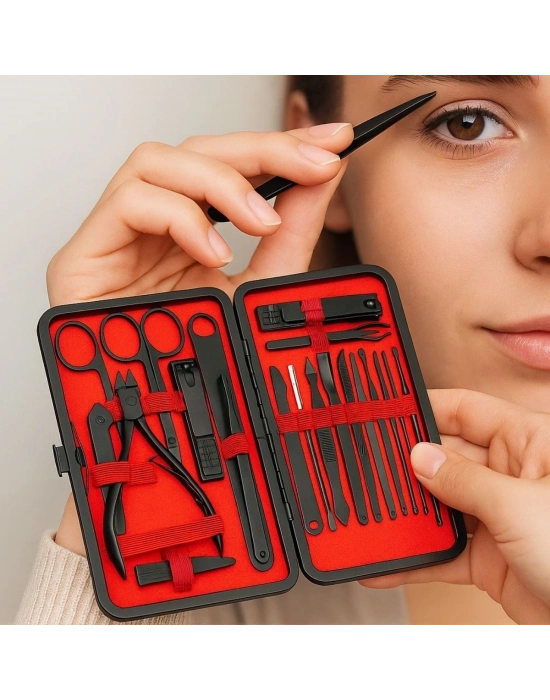 ®  24 Parça Kendiliğinden Deri Çantalı Seyahat Tipi Manikür Pedikür Seti