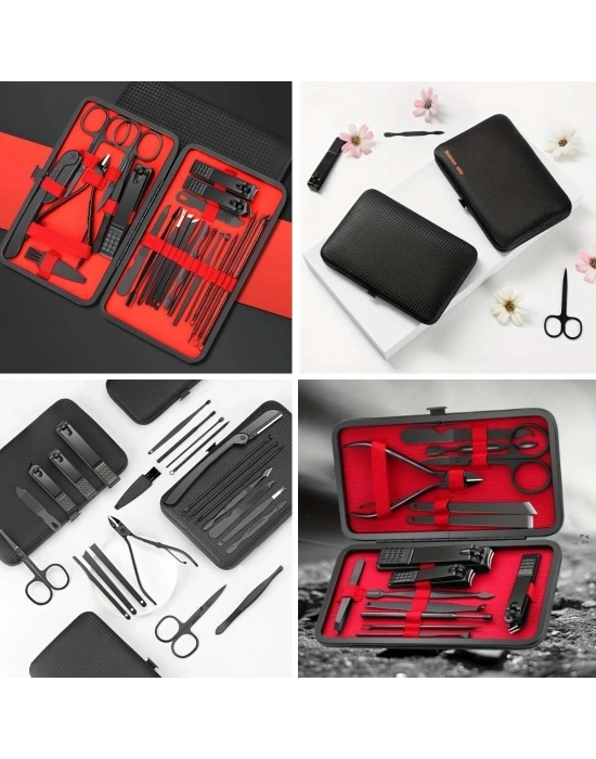 ®  24 Parça Kendiliğinden Deri Çantalı Seyahat Tipi Manikür Pedikür Seti