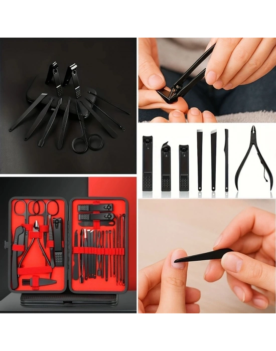 ®  24 Parça Kendiliğinden Deri Çantalı Seyahat Tipi Manikür Pedikür Seti