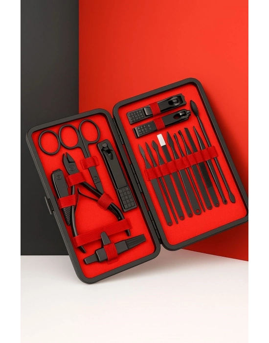 ®  24 Parça Kendiliğinden Deri Çantalı Seyahat Tipi Manikür Pedikür Seti