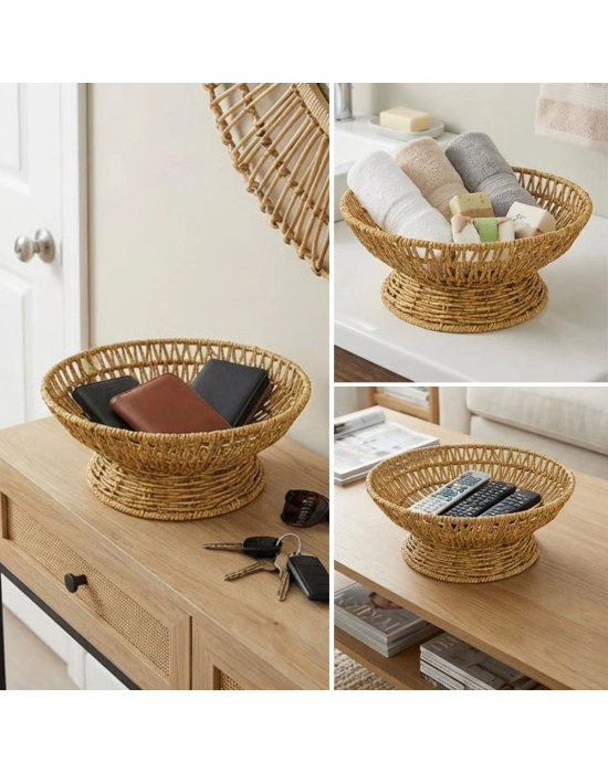 ®  25 cm Plastik Rattan Servis Çanağı – Doğal Hasır Görünümlü Dekoratif Meyve, Ekmek ve Sunum Kasesi