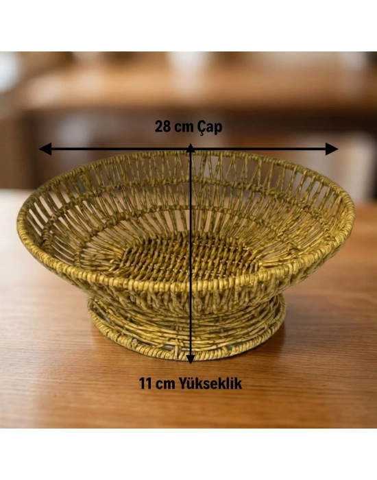 ®  28 cm Plastik Rattan Servis Çanağı – Doğal Hasır Görünümlü Dekoratif Meyve, Ekmek ve Sunum Kasesi