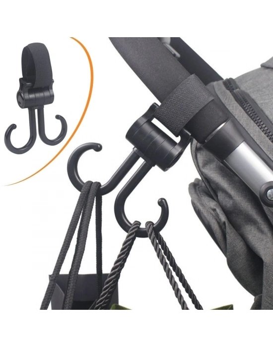 ®  2li Bebek Arabasına Uyumlu Cırtlı  Eşya Taşıma Aparatı 360 Derece Dönebilen Plastik Kanca