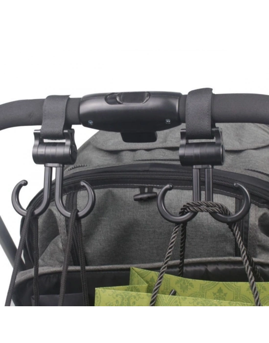 ®  2li Bebek Arabasına Uyumlu Cırtlı  Eşya Taşıma Aparatı 360 Derece Dönebilen Plastik Kanca