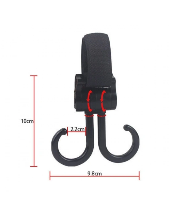 ®  2li Bebek Arabasına Uyumlu Cırtlı  Eşya Taşıma Aparatı 360 Derece Dönebilen Plastik Kanca