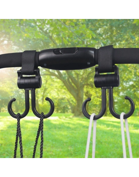 ®  2li Bebek Arabasına Uyumlu Cırtlı  Eşya Taşıma Aparatı 360 Derece Dönebilen Plastik Kanca