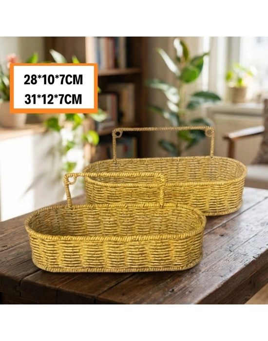 ®  2’li Duvar Askılı Plastik Rattan Organizer – Oval Hasır Görünümlü Mutfak Raf Sepeti, Banyo ve Ev İçi Düzenleme Ünitesi
