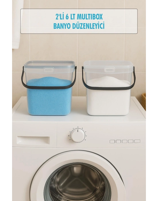 2’li Multibox Deterjanlık Kutusu & Banyo Düzenleyici & Saklama Kutusu 6 Lt Şeffaf