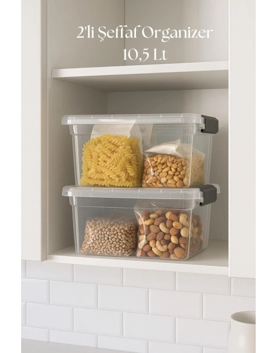 2’li Şeffaf Saklama Kutusu & Düzenleme Kutusu 10,5 Lt