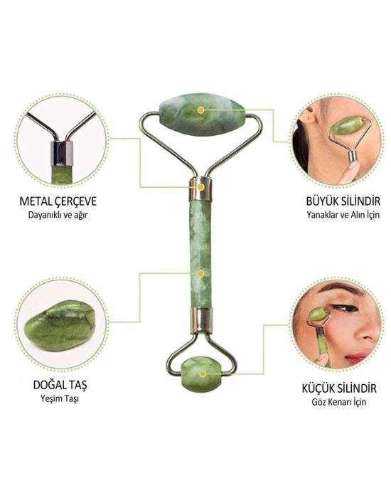 ®  2li Set Çift Taraflı Cilt Temizleme Fırçası ve Yeşim Taşı Çift Taraflı Cilt Masaj Aleti