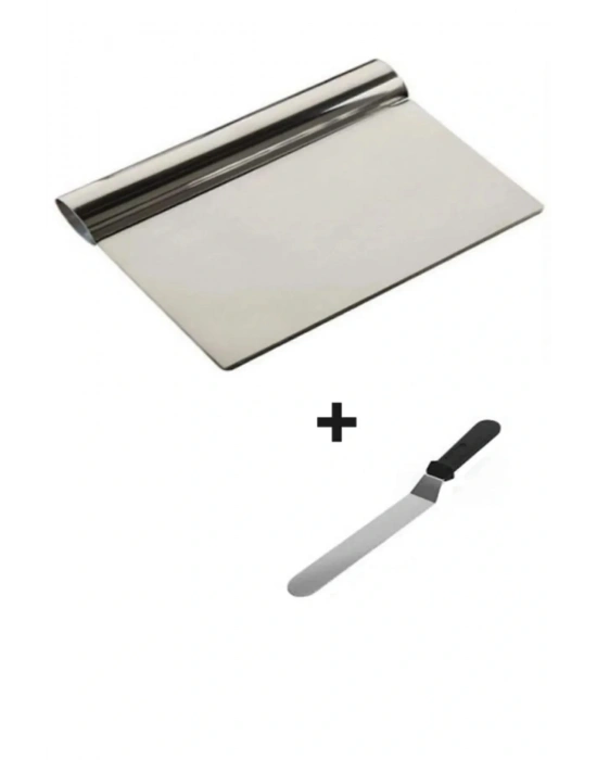 2li Set Hamur Şekillendirici Eğik Pasta Spatulası +metal Hamur Kesici Kazıyıcı Spatula