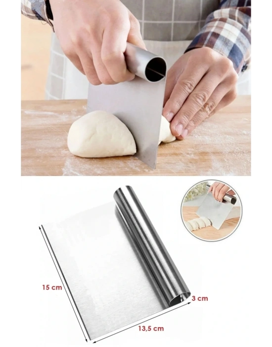 2li Set Hamur Şekillendirici Eğik Pasta Spatulası +metal Hamur Kesici Kazıyıcı Spatula