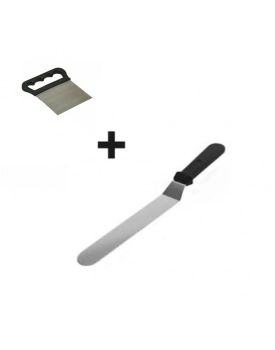 2li Set Hamur Şekillendirici Eğik Pasta Spatulası Ve Metal Hamur Kesici Kazıyıcı Spatula