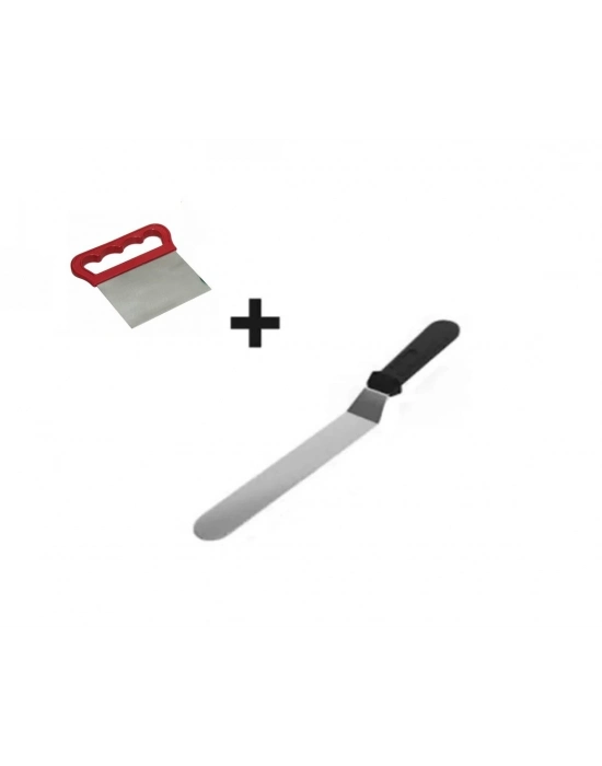 2li Set Hamur Şekillendirici Eğik Pasta Spatulası Ve Metal Hamur Kesici Kazıyıcı Spatula