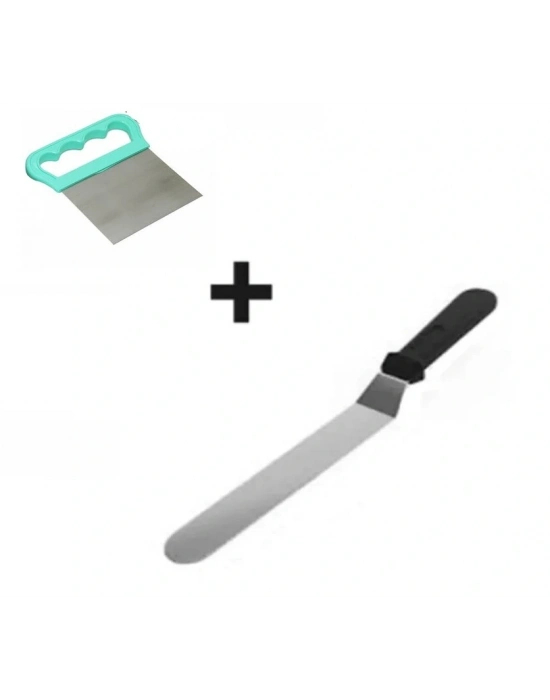 2li Set Hamur Şekillendirici Eğik Pasta Spatulası Ve Metal Hamur Kesici Kazıyıcı Spatula
