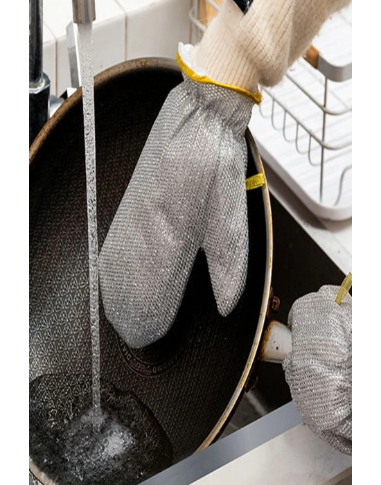 2li Telli Bulaşık Eldiveni Su Geçirmez Kir Sökücü Tava Tencere Ovma Mutfak Banyo Temizlik Eldiveni