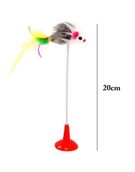 ®  2li Vantuzlu Fareli Tüylü Hareketli Çanlı ve Esneyen Eğlenceli Peluş Kedi Oyuncağı