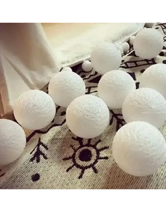 2m 10lu Işıklı Beyaz Top Dekoratif Süs