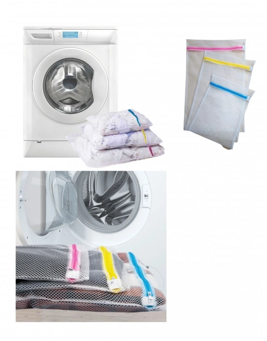 3'lü Çamaşır Yıkama Filesi Set Renkli Fermuarlı Pratik Çamaşır Yıkama Filesi Seti 3 Boy
