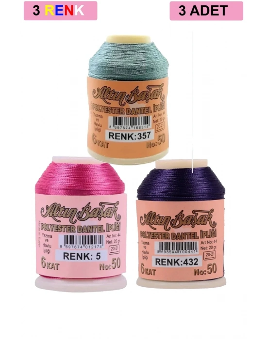 3 Adet Altınbaşak Oya ve Dantel İpi 20 gr - Royaleks - No: 005 - 432 - 357