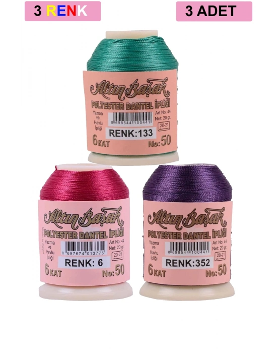 3 Adet Altınbaşak Oya ve Dantel İpi 20 gr - Royaleks - No: 006 - 352 - 133