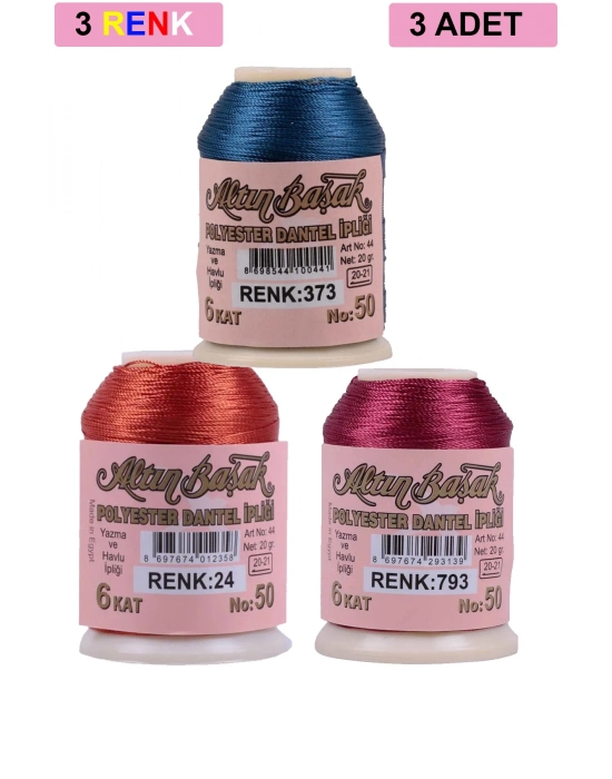 3 Adet Altınbaşak Oya ve Dantel İpi 20 gr - Royaleks - No: 024 - 793 - 373