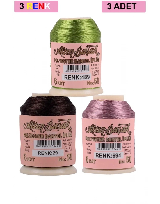 3 Adet Altınbaşak Oya ve Dantel İpi 20 gr - Royaleks - No: 029 - 694 - 489