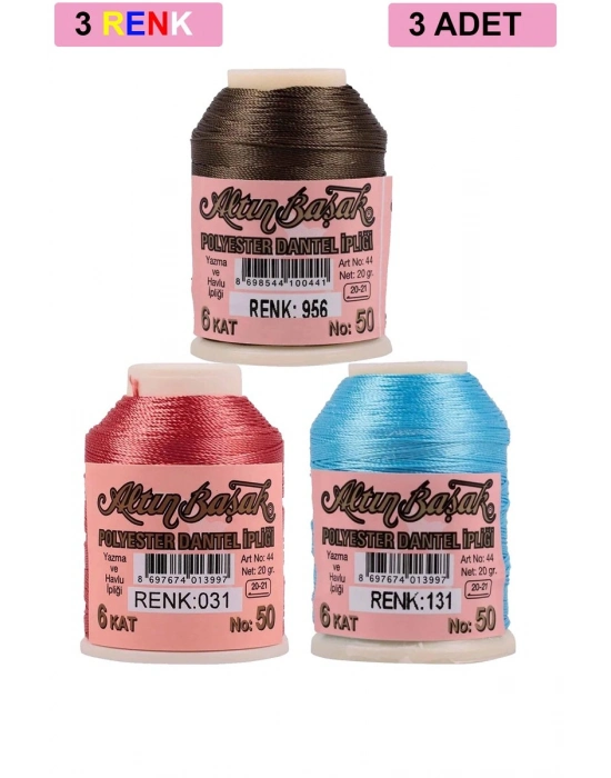 3 Adet Altınbaşak Oya ve Dantel İpi 20 gr - Royaleks - No: 031 - 131 - 956