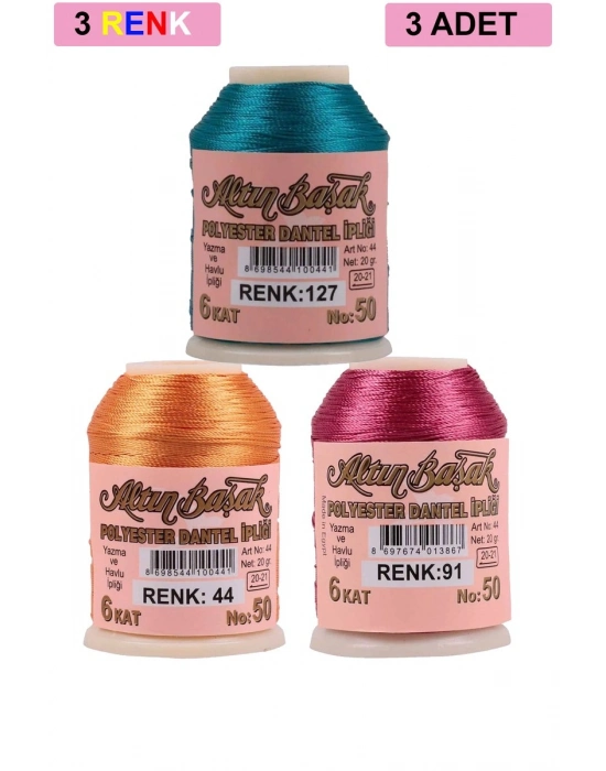 3 Adet Altınbaşak Oya ve Dantel İpi 20 gr - Royaleks - No: 044 - 091 - 127