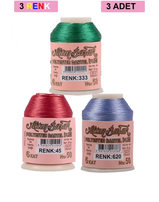 3 Adet Altınbaşak Oya ve Dantel İpi 20 gr - Royaleks - No: 045 - 620 - 333