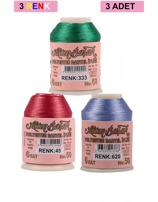3 Adet Altınbaşak Oya ve Dantel İpi 20 gr - Royaleks - No: 045 - 620 - 333