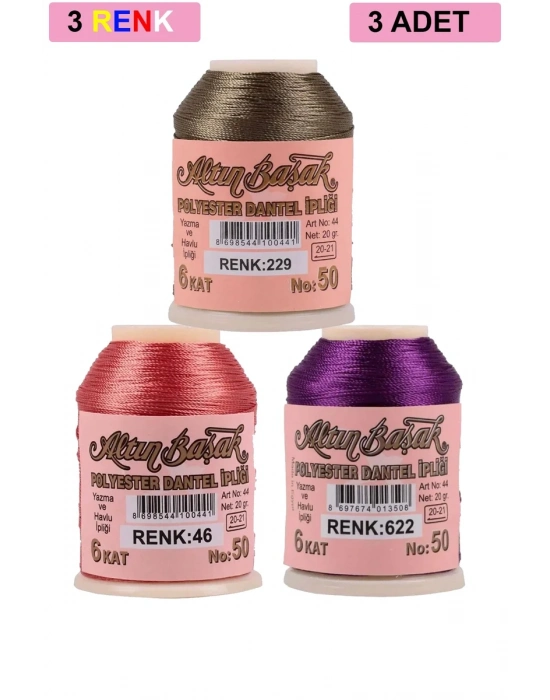 3 Adet Altınbaşak Oya ve Dantel İpi 20 gr - Royaleks - No: 046 - 622 - 229