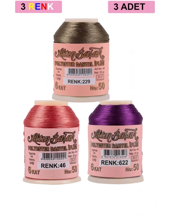 3 Adet Altınbaşak Oya ve Dantel İpi 20 gr - Royaleks - No: 046 - 622 - 229