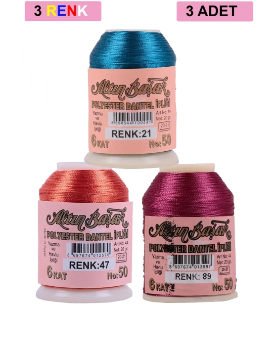 3 Adet Altınbaşak Oya ve Dantel İpi 20 gr - Royaleks - No: 047 - 089 - 021