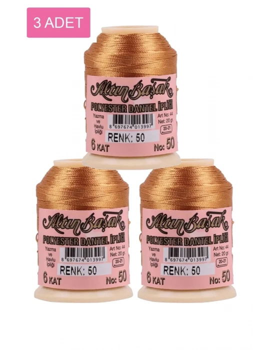 3 Adet Altınbaşak Oya ve Dantel İpi 20 gr - Royaleks - No: 050