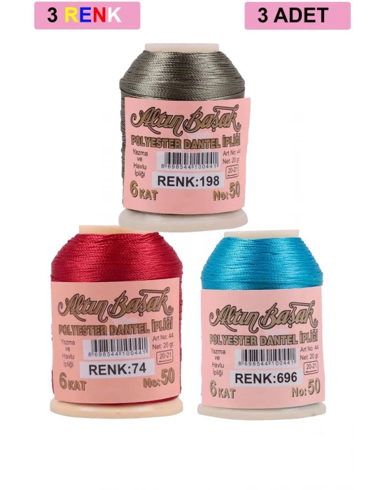 3 Adet Altınbaşak Oya ve Dantel İpi 20 gr - Royaleks - No: 074 - 696 - 198