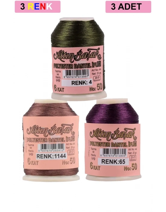 3 Adet Altınbaşak Oya ve Dantel İpi 20 gr - Royaleks - No: 1144 - 065 - 004
