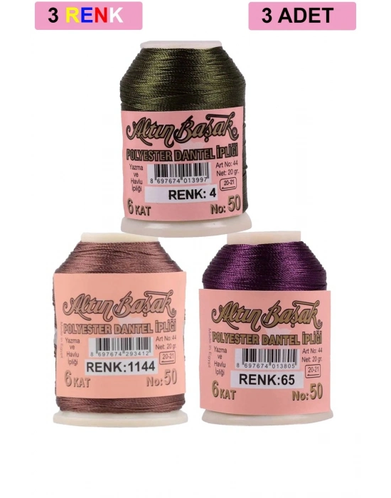 3 Adet Altınbaşak Oya ve Dantel İpi 20 gr - Royaleks - No: 1144 - 065 - 004