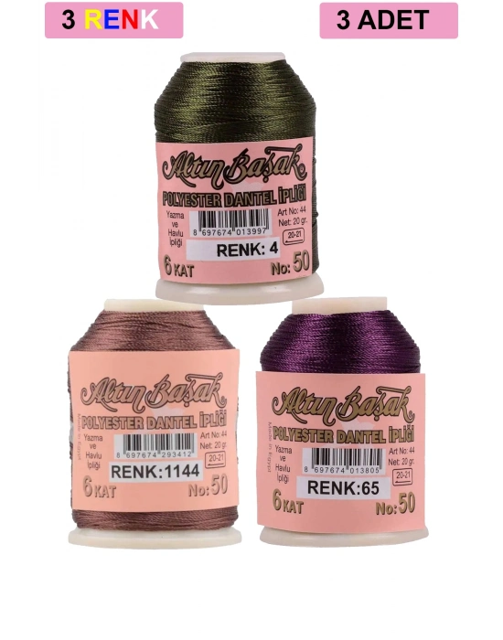 3 Adet Altınbaşak Oya ve Dantel İpi 20 gr - Royaleks - No: 1144 - 065 - 004