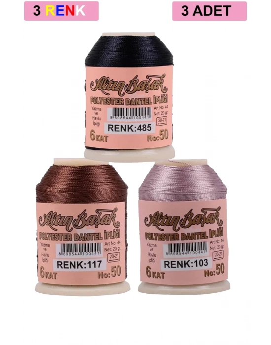 3 Adet Altınbaşak Oya ve Dantel İpi 20 gr - Royaleks - No: 117 - 103 - 485