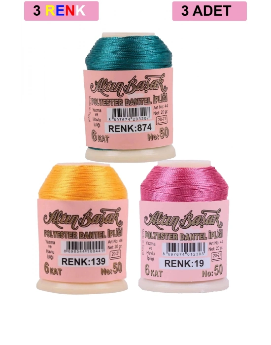 3 Adet Altınbaşak Oya ve Dantel İpi 20 gr - Royaleks - No: 139 - 019 - 874