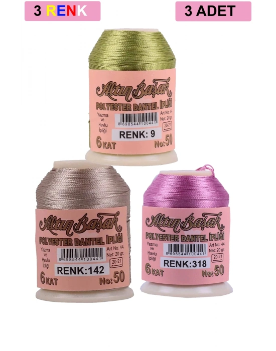 3 Adet Altınbaşak Oya ve Dantel İpi 20 gr - Royaleks - No: 142 - 318 - 009