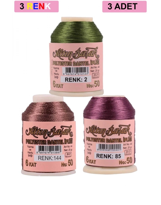 3 Adet Altınbaşak Oya ve Dantel İpi 20 gr - Royaleks - No: 144 - 085 - 002