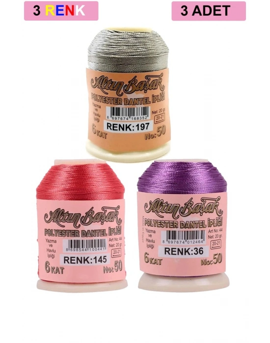 3 Adet Altınbaşak Oya ve Dantel İpi 20 gr - Royaleks - No: 145 - 036 - 197
