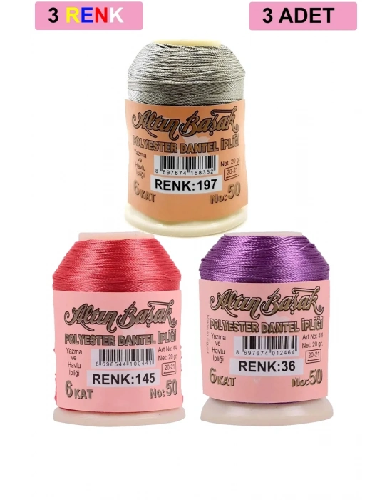 3 Adet Altınbaşak Oya ve Dantel İpi 20 gr - Royaleks - No: 145 - 036 - 197