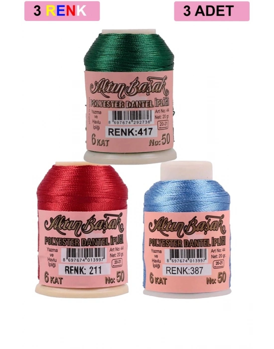 3 Adet Altınbaşak Oya ve Dantel İpi 20 gr - Royaleks - No: 211 - 387 - 417