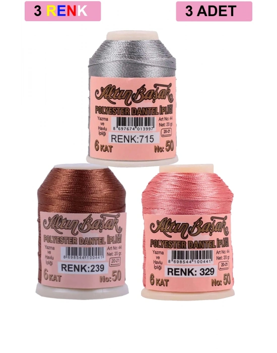 3 Adet Altınbaşak Oya ve Dantel İpi 20 gr - Royaleks - No: 239 - 329 - 715