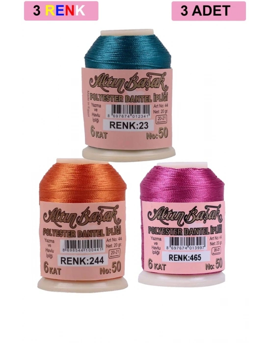 3 Adet Altınbaşak Oya ve Dantel İpi 20 gr - Royaleks - No: 244 - 465 - 023
