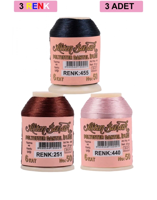 3 Adet Altınbaşak Oya ve Dantel İpi 20 gr - Royaleks - No: 251 - 440 - 455
